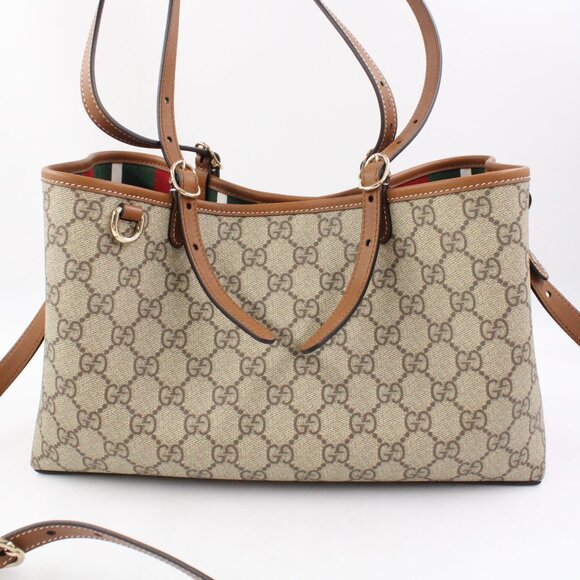 NWD Gucci GG Emblem Small Tote Bag in Beige & Dark Brown with Removable Straps - Picture 2 of 13